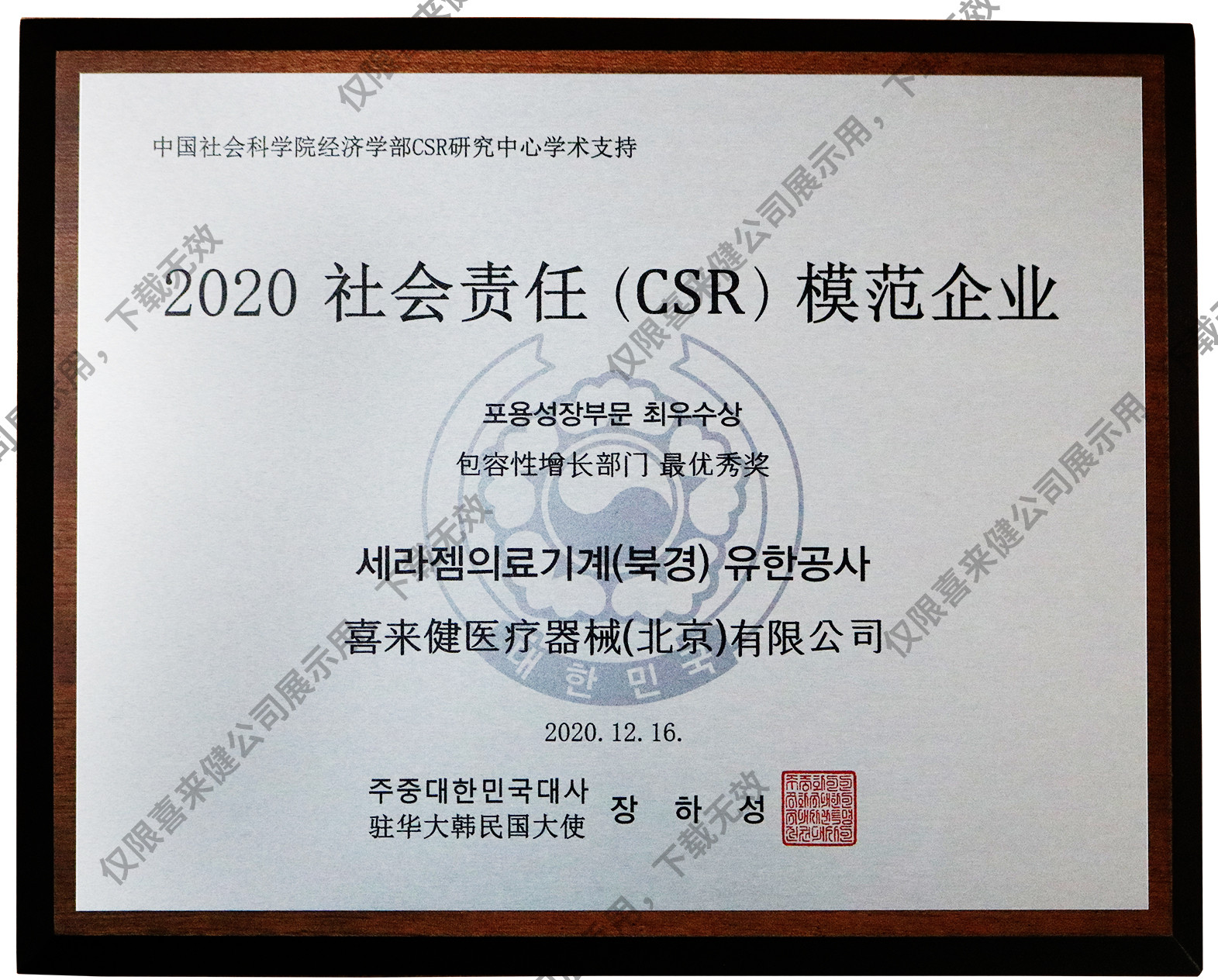 2020年社會(huì)責(zé)任(CSR)模范企業(yè)獎(jiǎng)牌